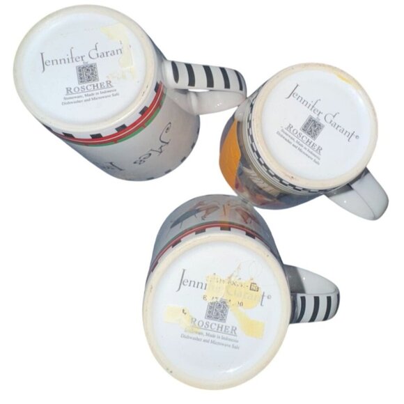 Set Of 3 Mes Amies Ceramic Mugs With Chic Cafè Design Black & White - Picture 14 of 14